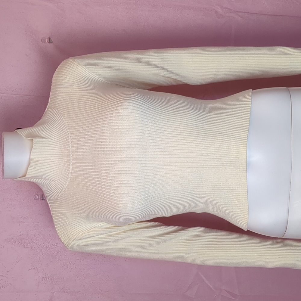 Nasty Gal Ribbed Open Tie Back Knitted Turtleneck Sweater in Cream size 6